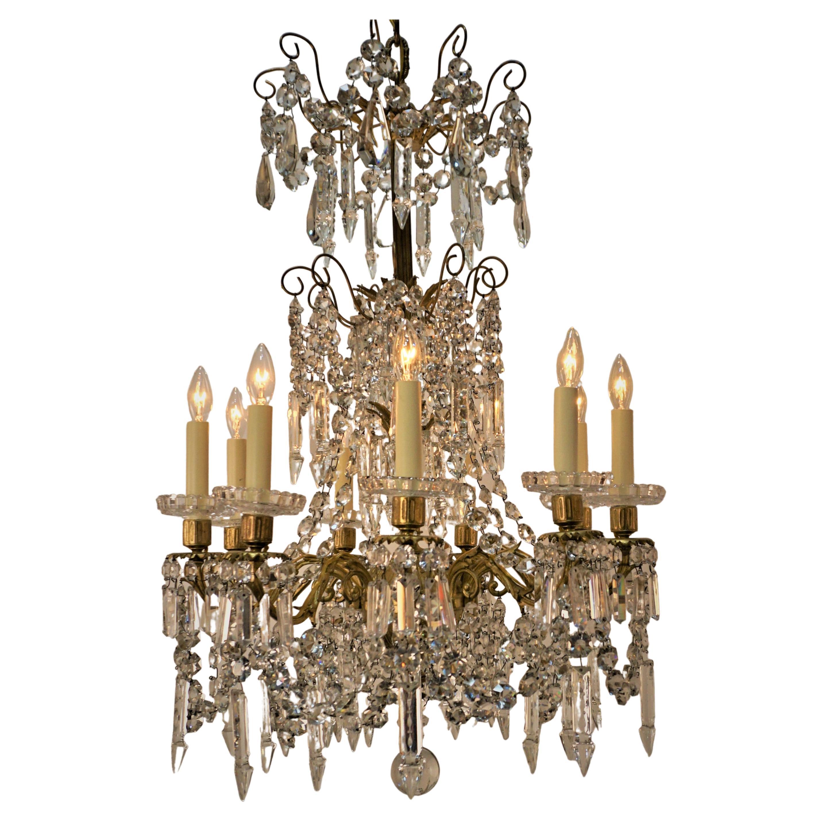 19th Century French Crystal and Bronze Chandelier For Sale