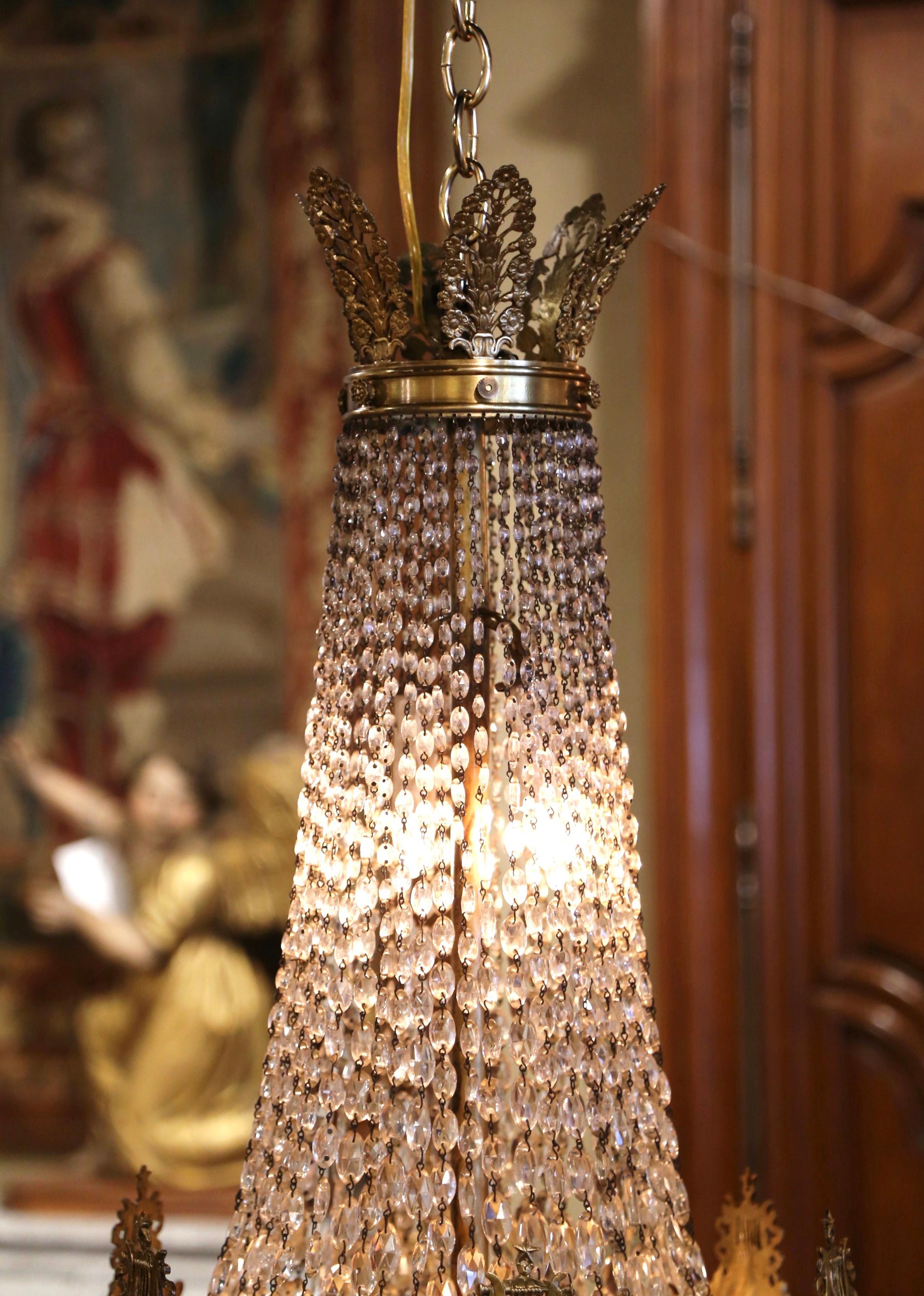 19th Century French Crystal and Bronze Five-Light Basket Chandelier 1