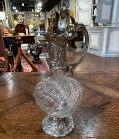 19th Century French Crystal and Pewter Silvered Wine Carafe Decanter