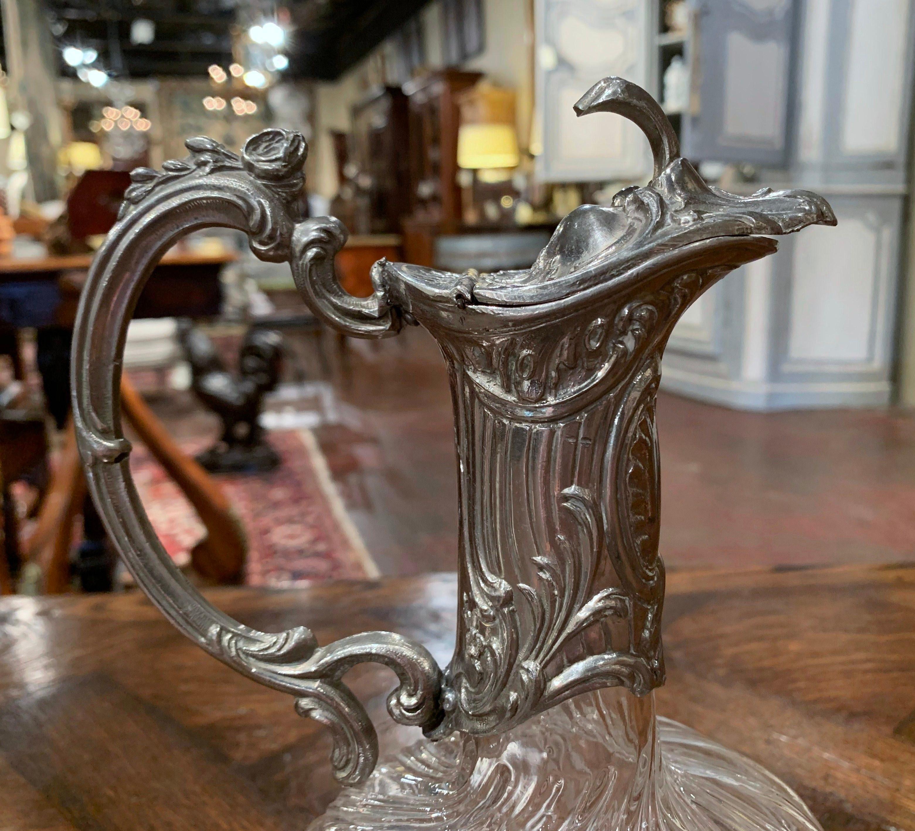 Louis XV 19th Century French Crystal and Pewter Silvered Wine Carafe Decanter