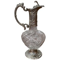 19th Century French Crystal and Pewter Silvered Wine Carafe Decanter