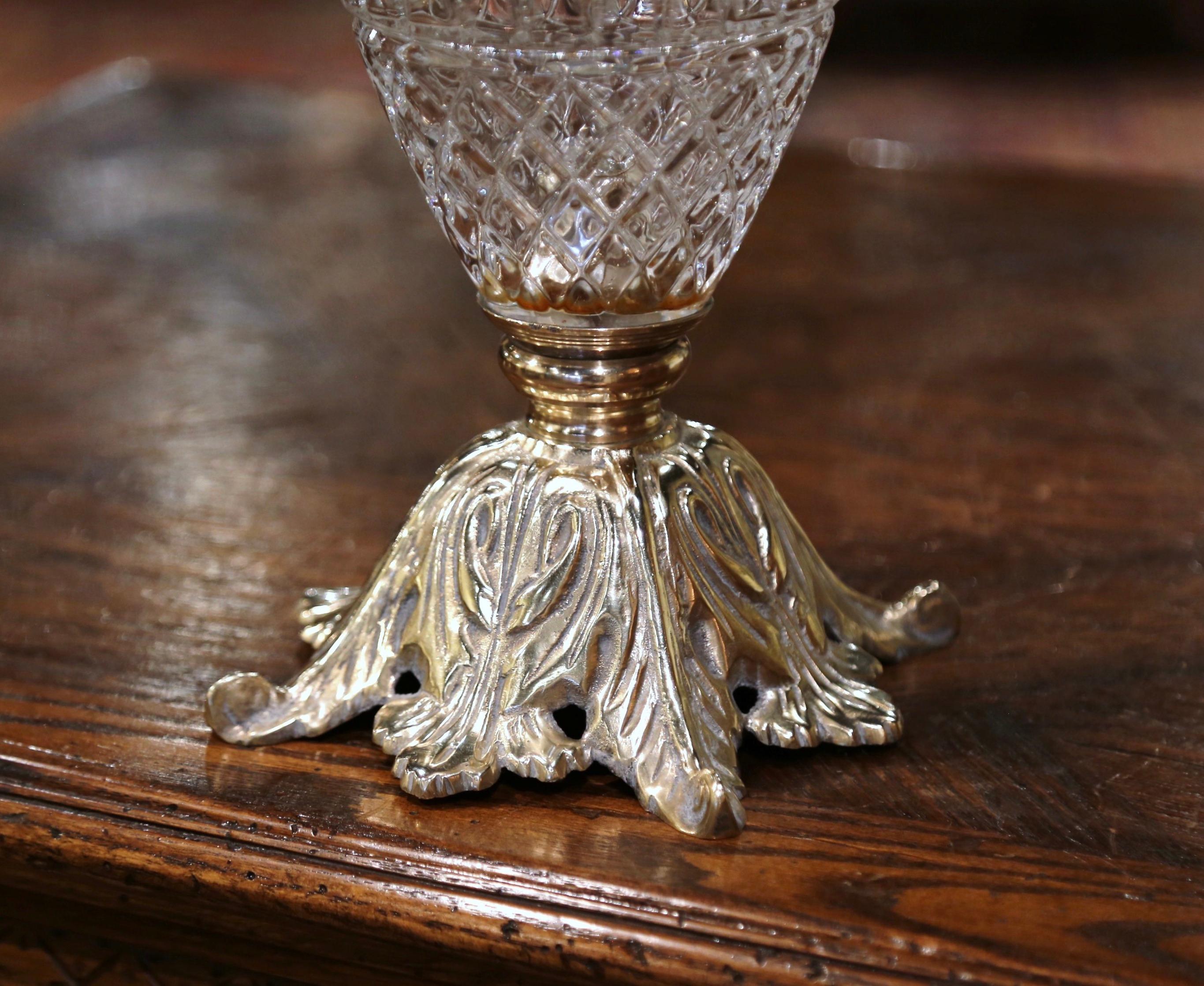 Silver Plate 19th Century French Crystal and Silvered Bronze Cassolette Urn with Ram Decor