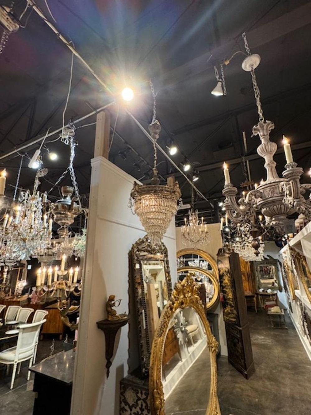 19th Century French Crystal and Silver Plated Brass Waterfall Chandelier In Good Condition In Dallas, TX