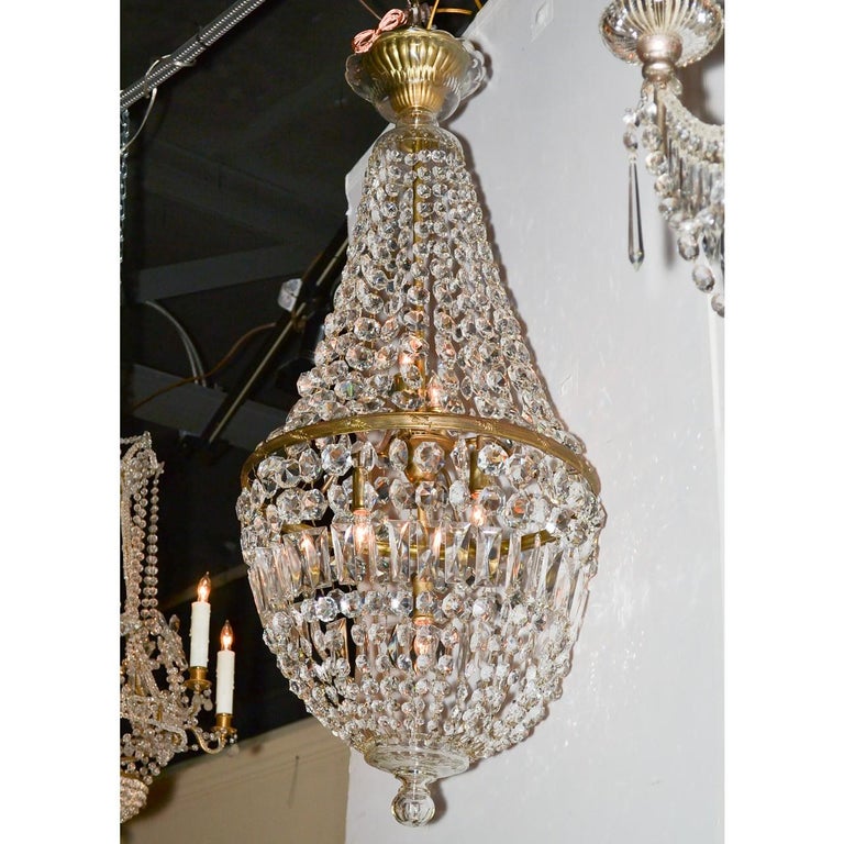 19th Century French Crystal Basket Chandelier For Sale at 1stDibs