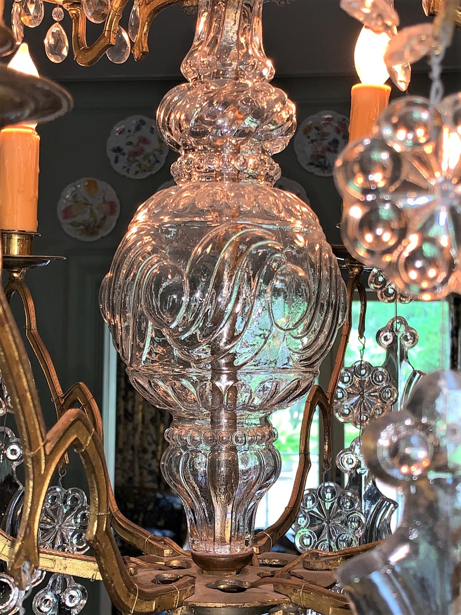 Carved 19th Century French Crystal and Blown Glass Chandelier For Sale