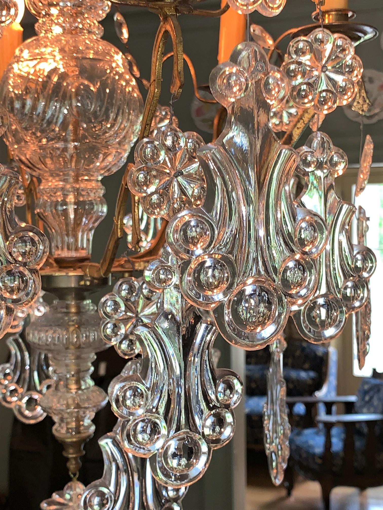 19th Century French Crystal and Blown Glass Chandelier In Good Condition For Sale In Dallas, TX