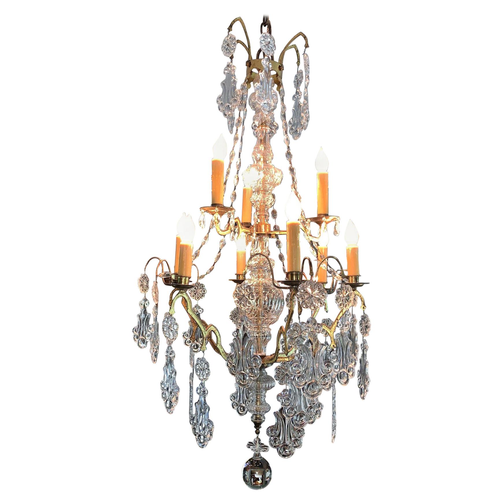 19th Century French Crystal and Blown Glass Chandelier For Sale