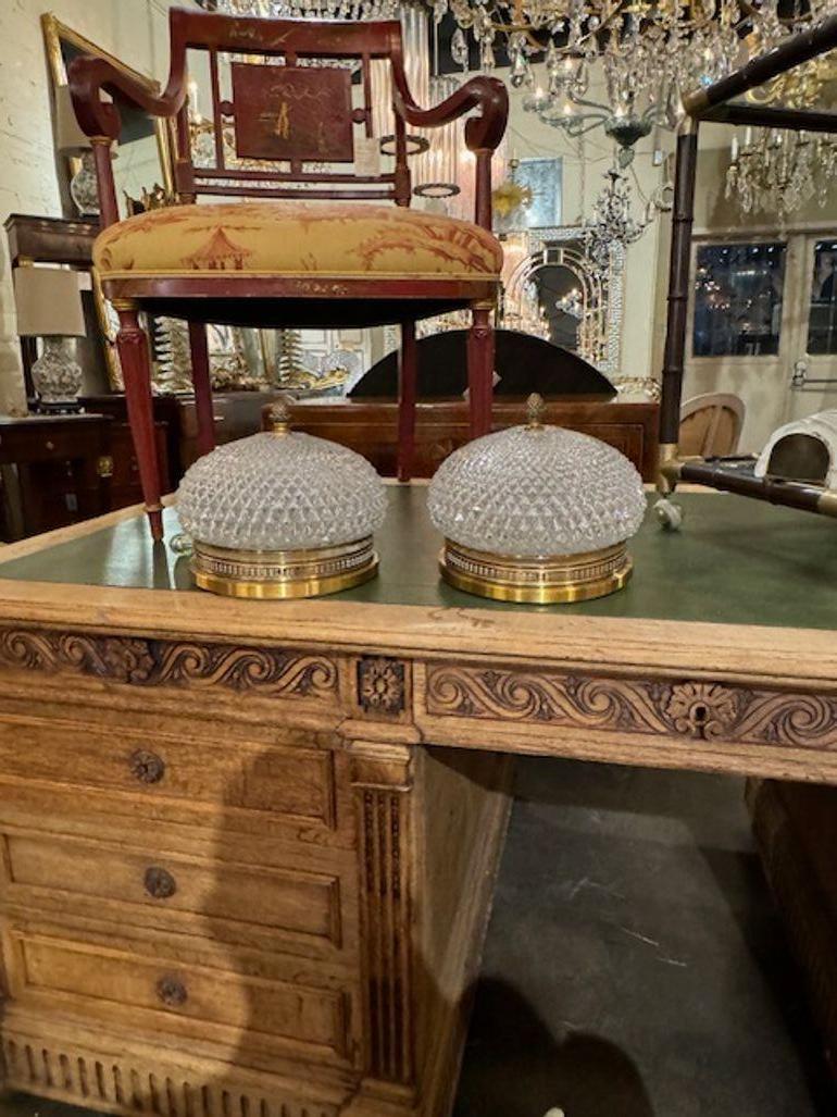 Lovely 19th century French Crystal flush mounts. Possibly Baccarat. Creates an elegant look! Circa 1870
11w x 8.5h