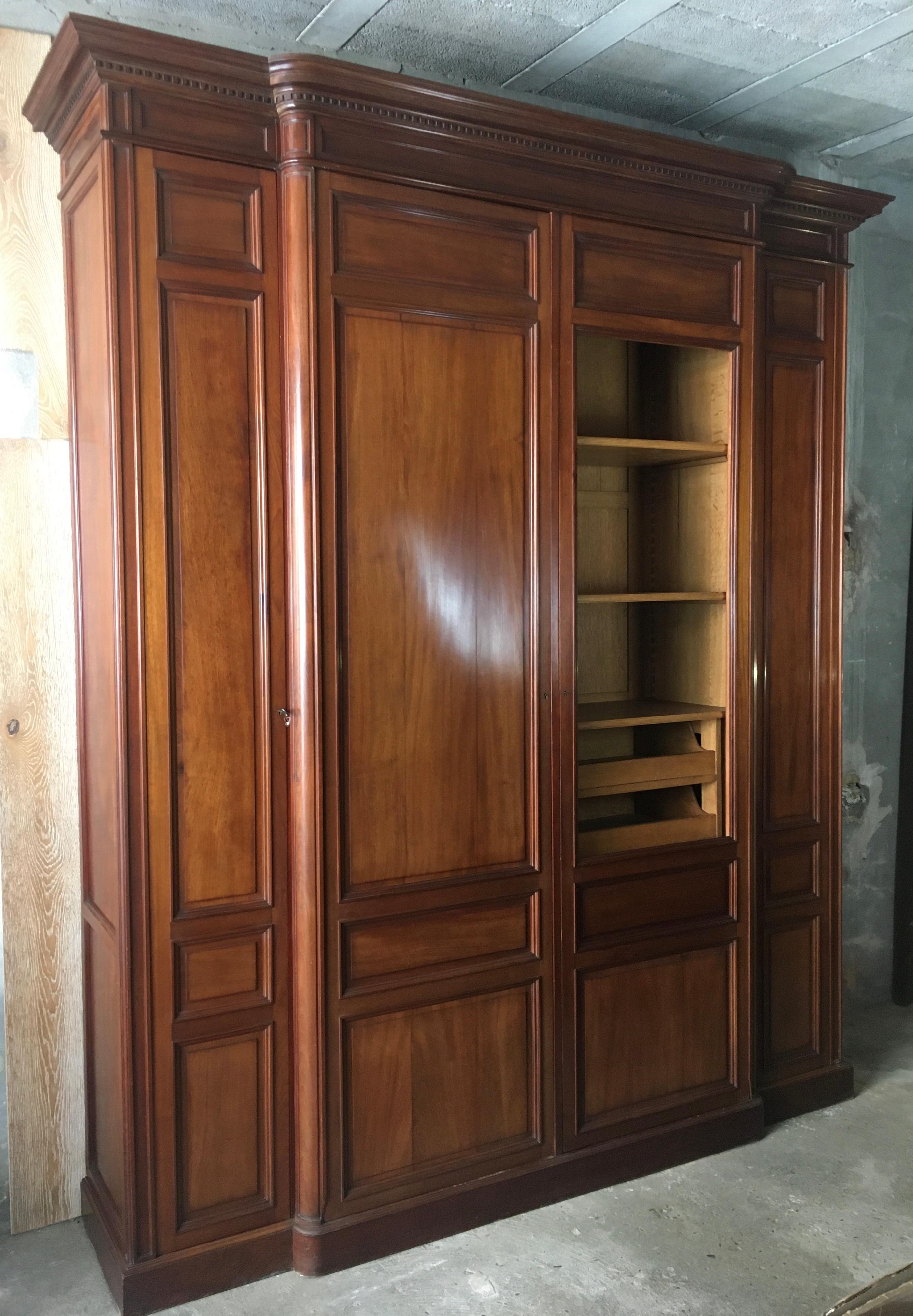 Louis XVI French 19th Century Mahogany Wardrobe, Library or Custom Clothing Cabinet For Sale