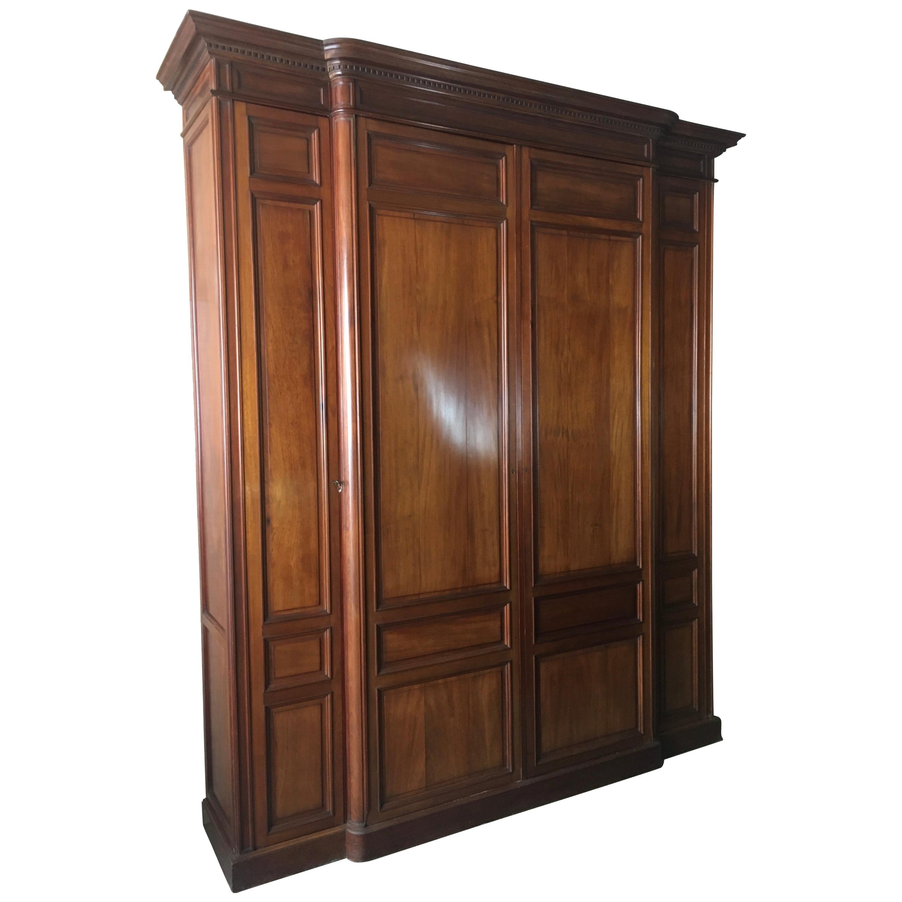 French 19th Century Mahogany Wardrobe, Library or Custom Clothing Cabinet For Sale