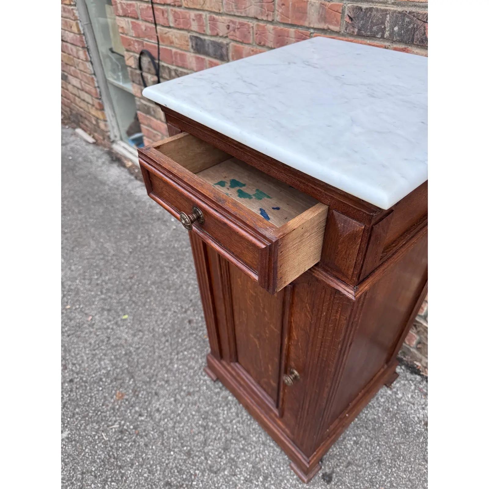 Belgian 19th Century French Cupboard Side Table With Marble Top For Sale