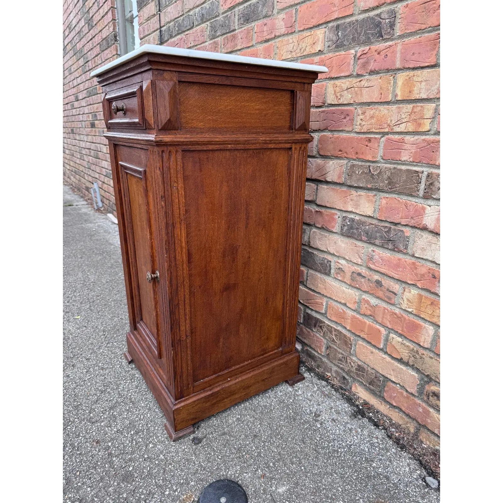 19th Century French Cupboard Side Table With Marble Top In Good Condition For Sale In Nashville, TN