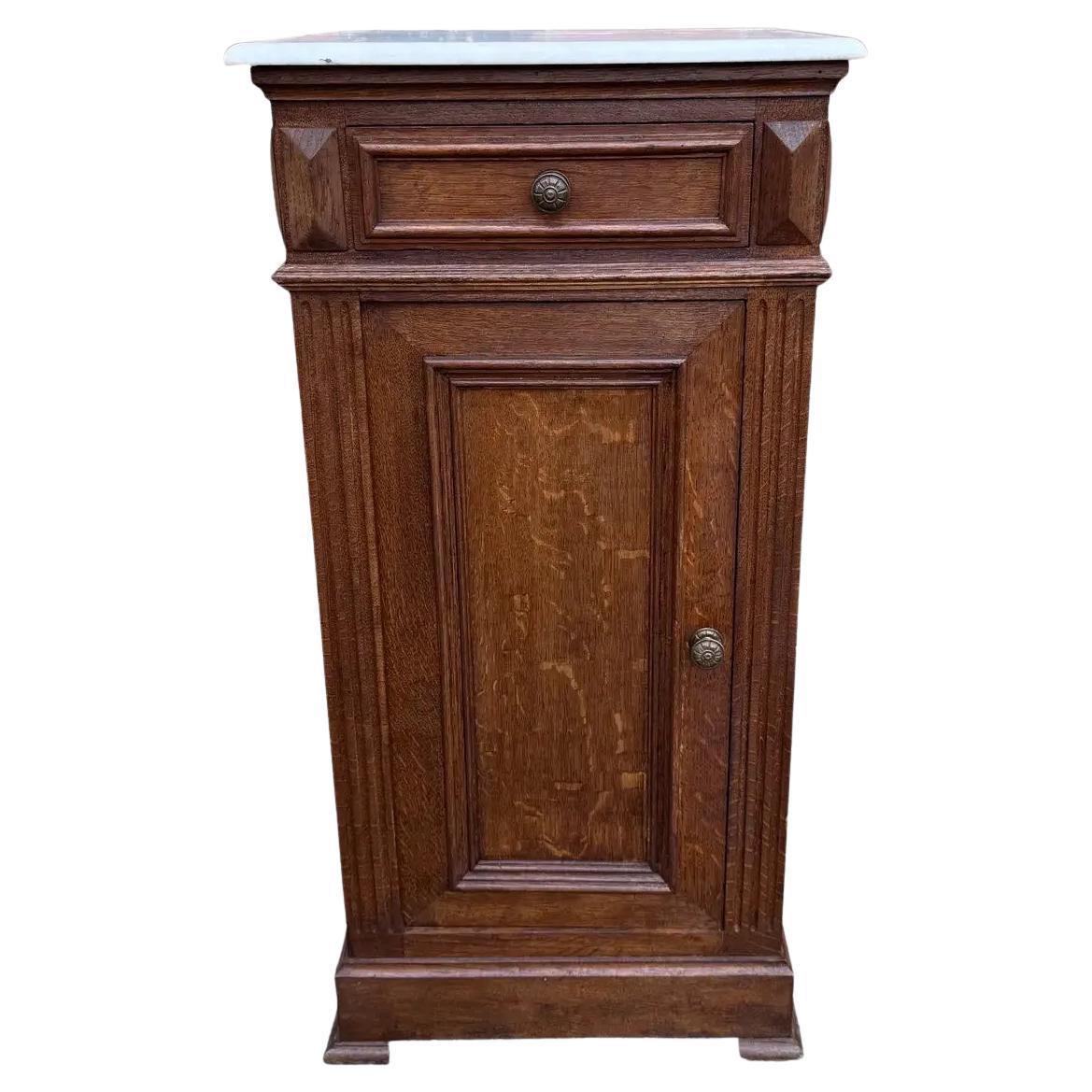 19th Century French Cupboard Side Table With Marble Top For Sale