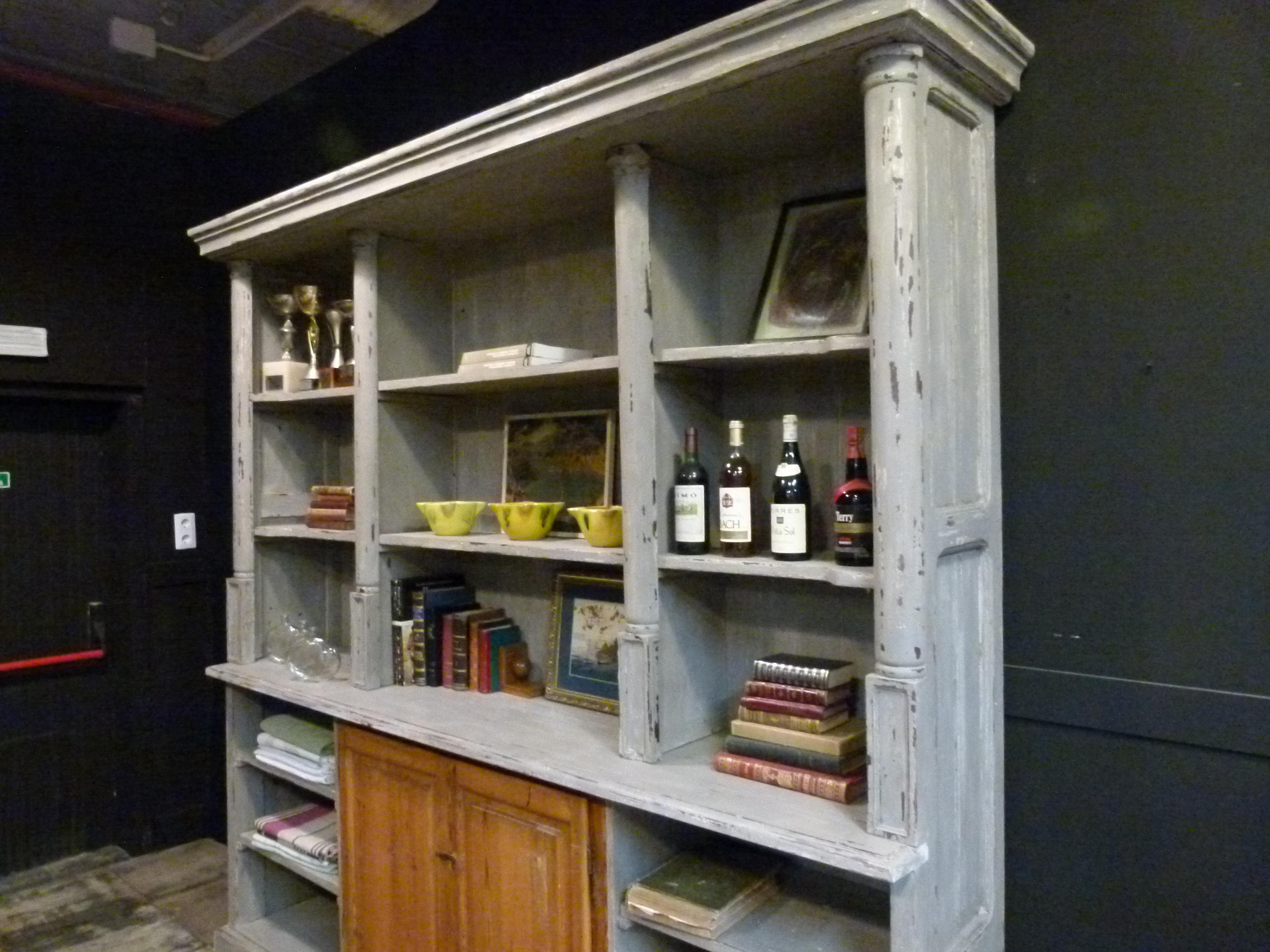 Country 19th Century French Wooden Bookshelf with White Patina