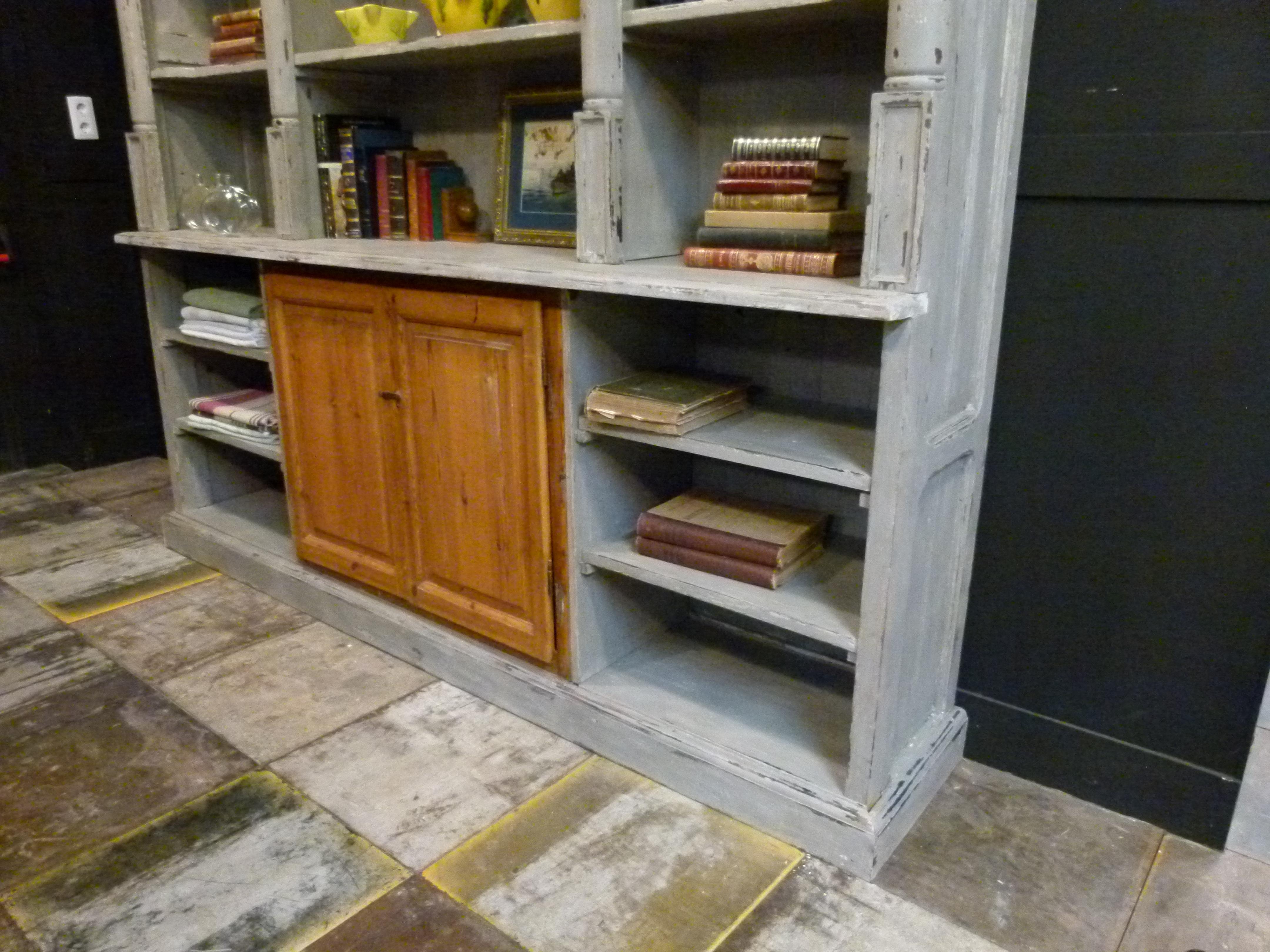 Painted 19th Century French Wooden Bookshelf with White Patina