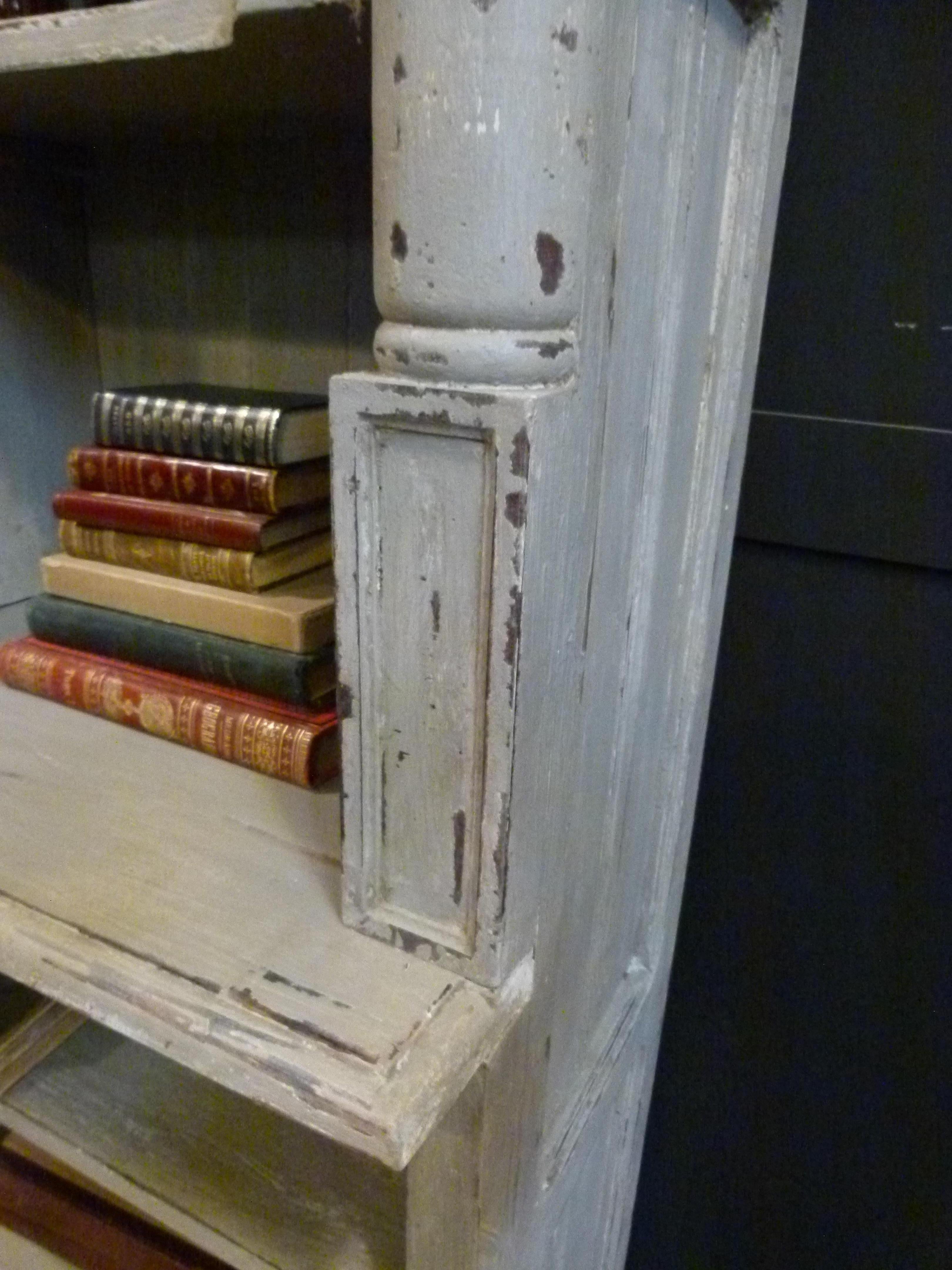 Pine 19th Century French Wooden Bookshelf with White Patina