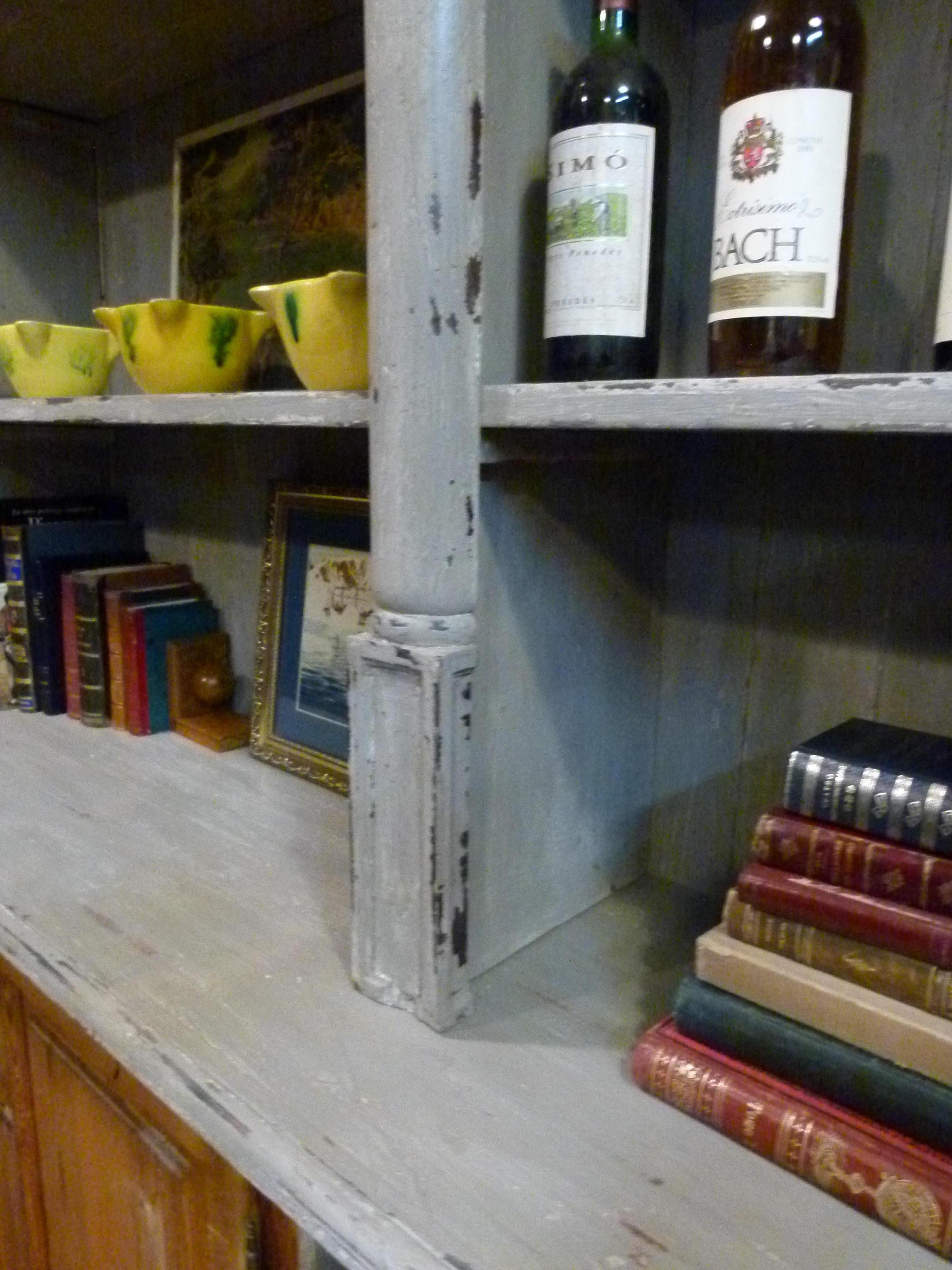19th Century French Wooden Bookshelf with White Patina 1
