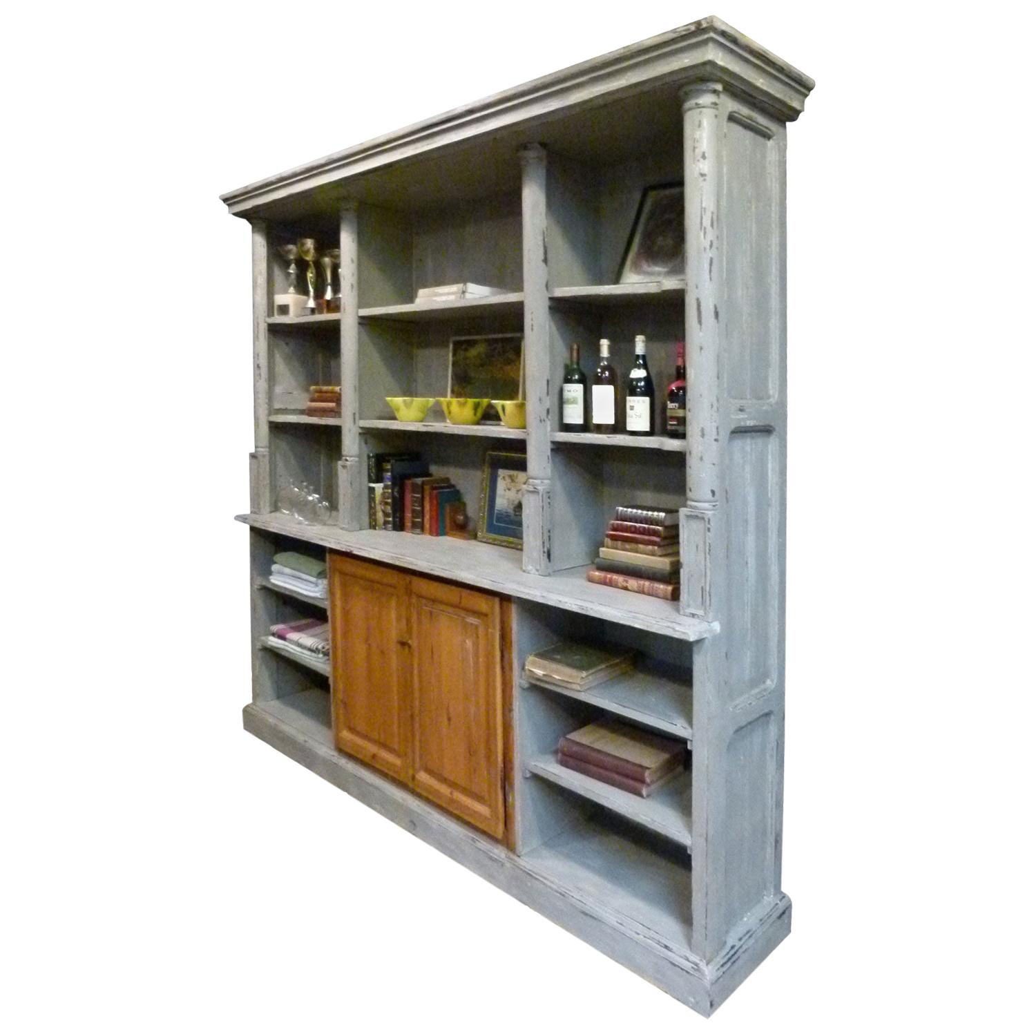 19th Century French Wooden Bookshelf with White Patina