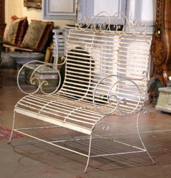 19th Century French Curved Painted Iron Three-Seat Garden Bench from Normandy