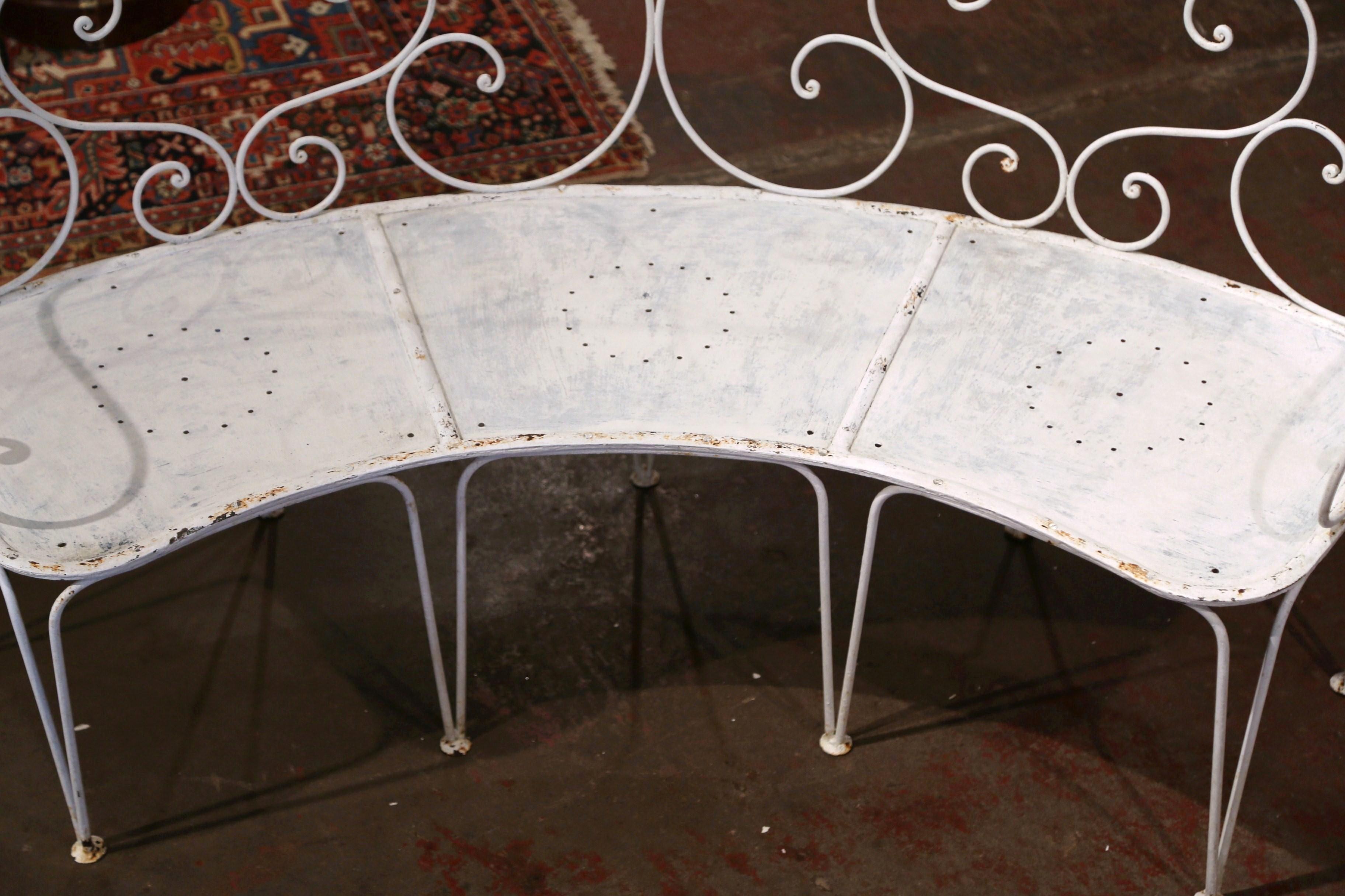 Hand-Crafted 19th Century French Curved Painted Iron Three-Seat Garden Bench from Normandy