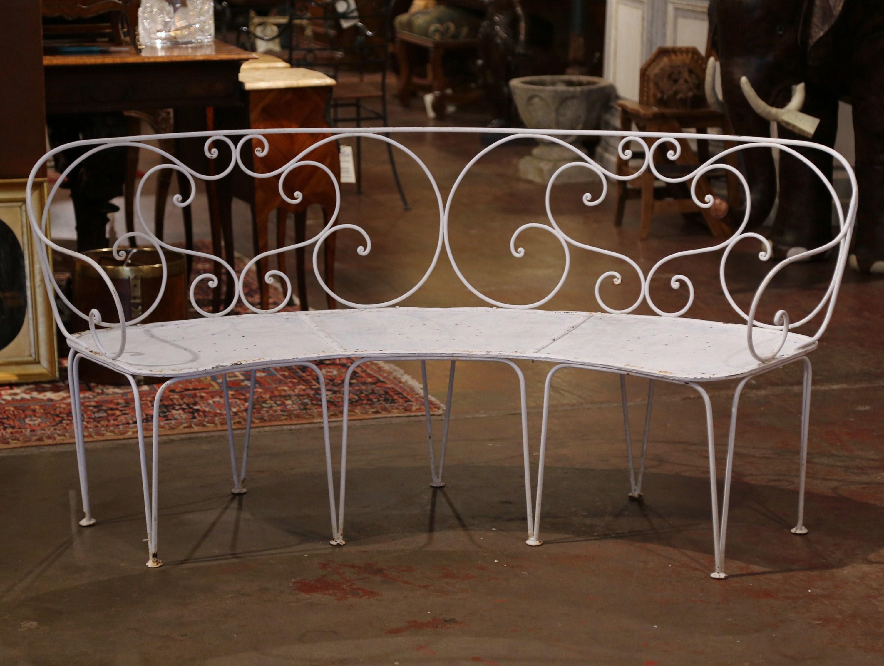 19th Century French Curved Painted Iron Three-Seat Garden Bench from Normandy 1