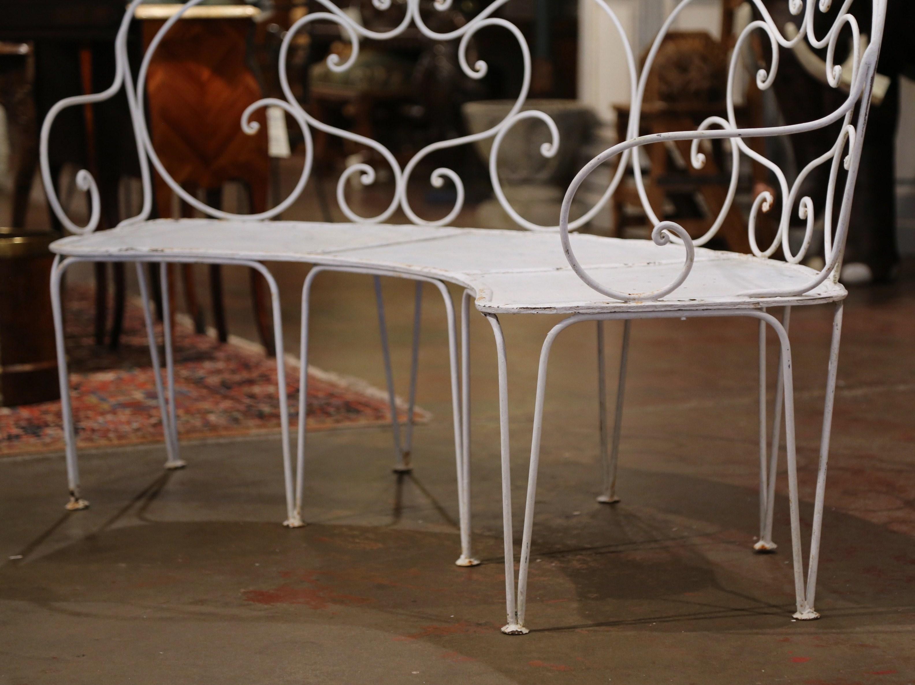19th Century French Curved Painted Iron Three-Seat Garden Bench from Normandy 2