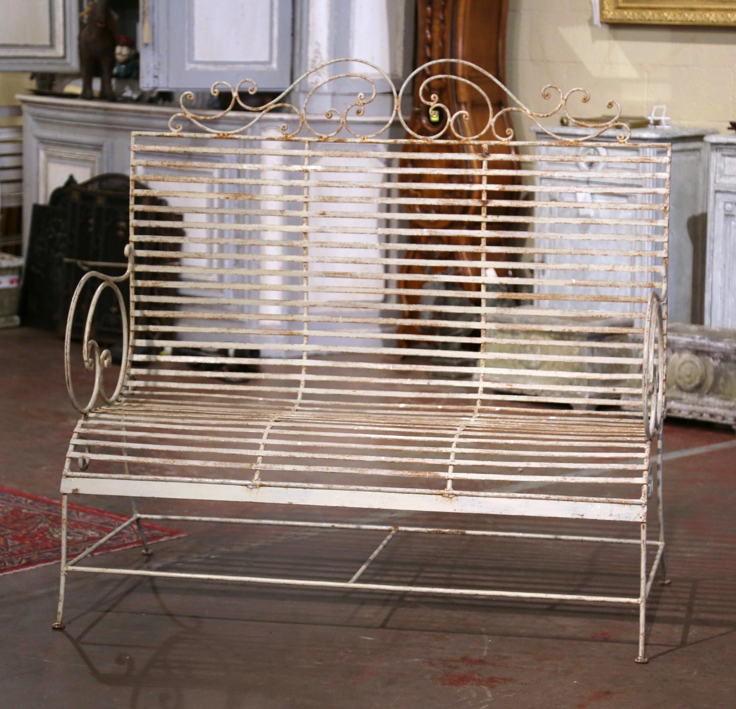 19th Century French Curved Painted Iron Three-Seat Garden Bench from Normandy 2