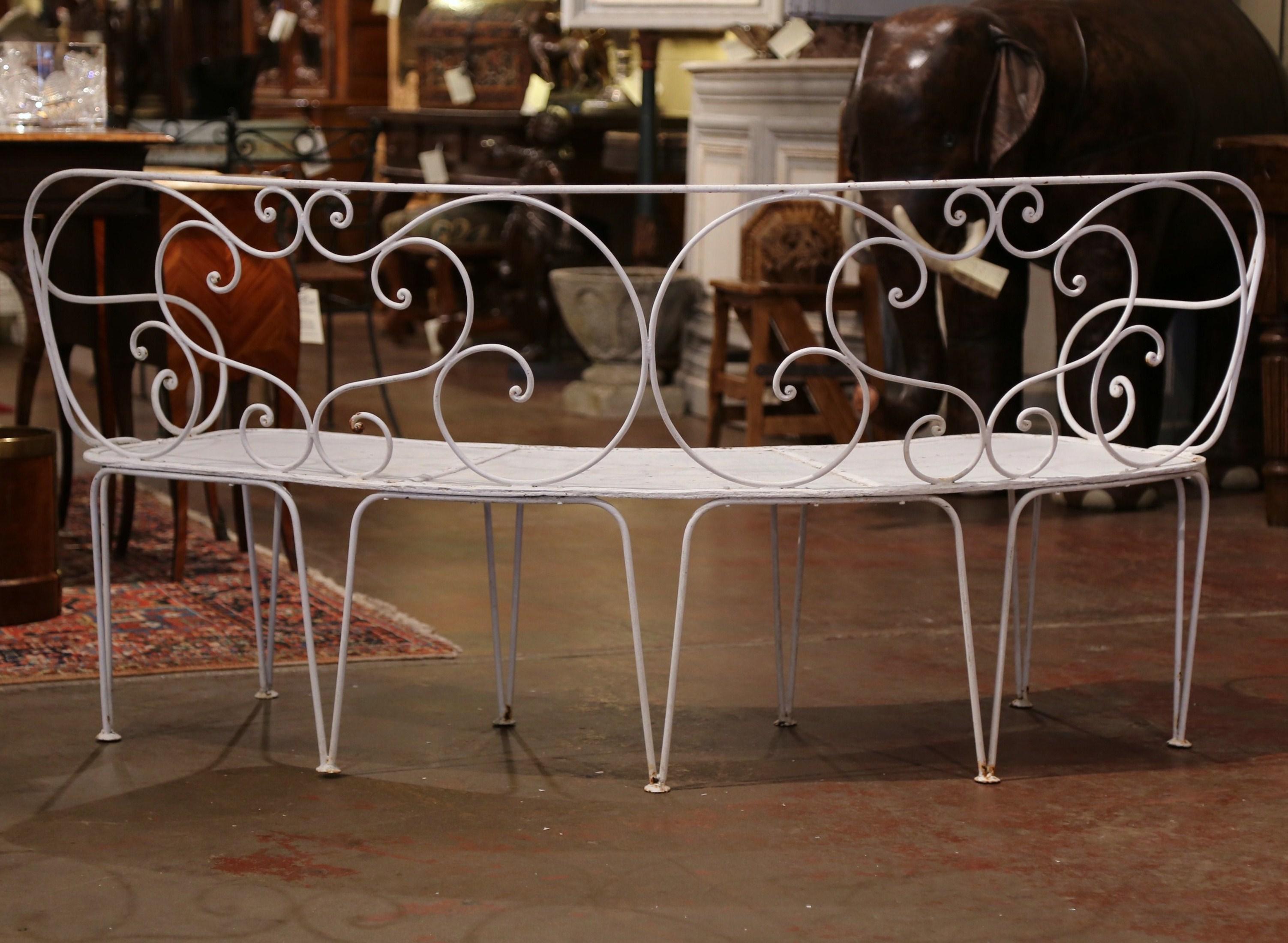 19th Century French Curved Painted Iron Three-Seat Garden Bench from Normandy 3