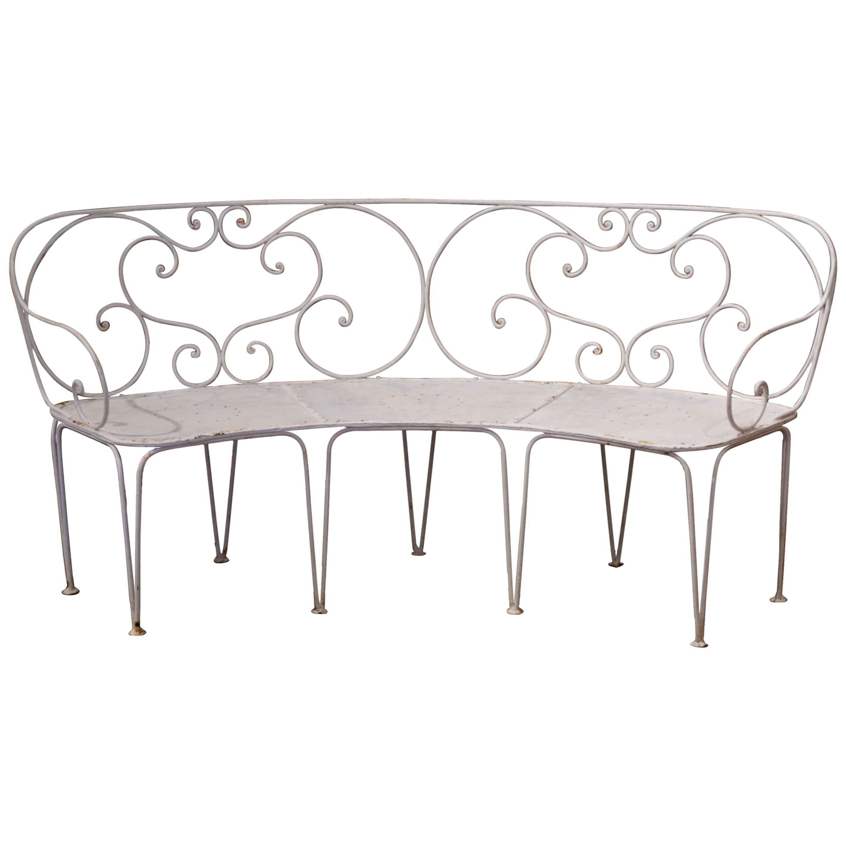 19th Century French Curved Painted Iron Three-Seat Garden Bench from Normandy