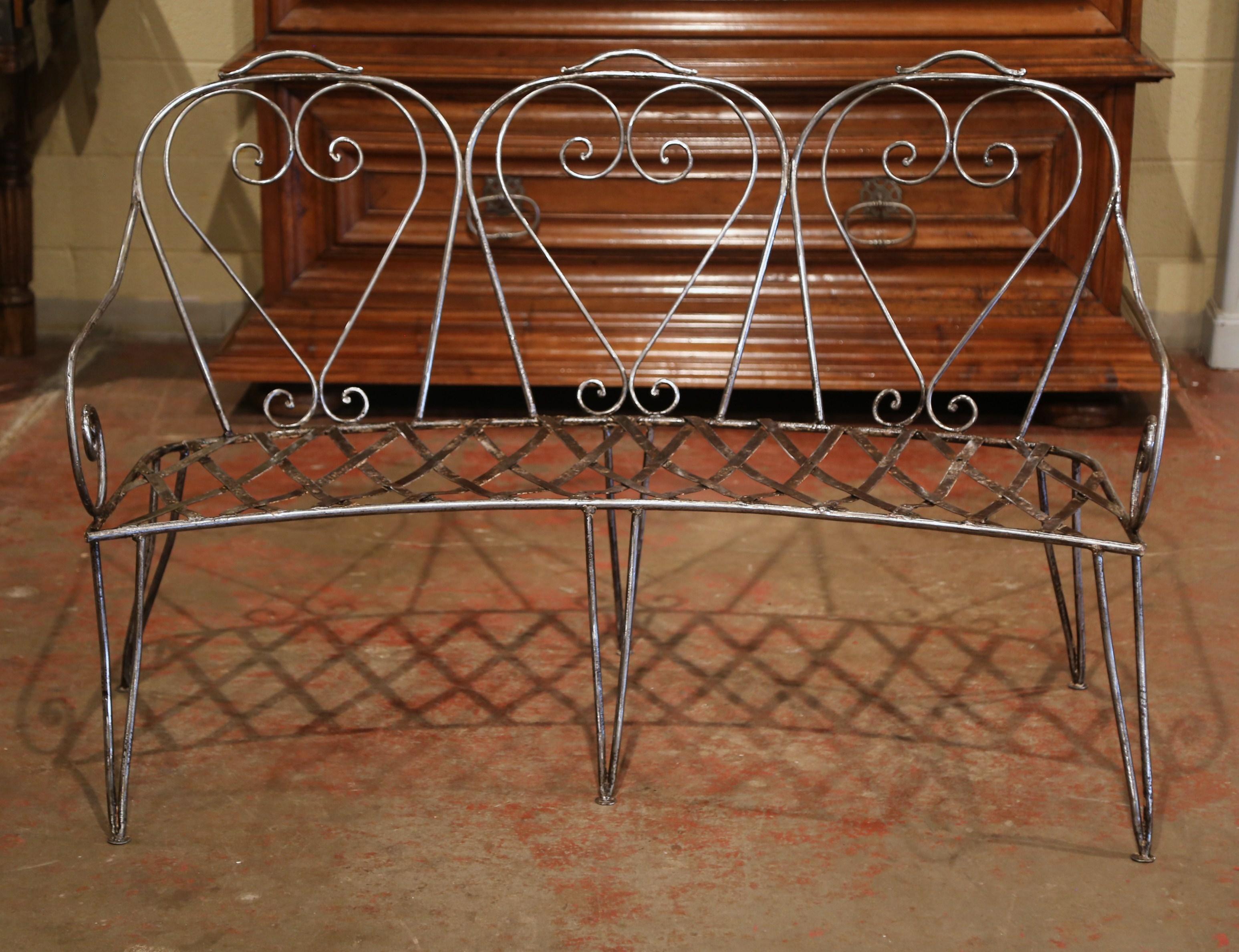 19th Century French Curved Polished Iron Three-Seat Garden Bench from Normandy For Sale 3