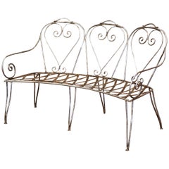 19th Century French Curved Polished Iron Three-Seat Garden Bench from Normandy