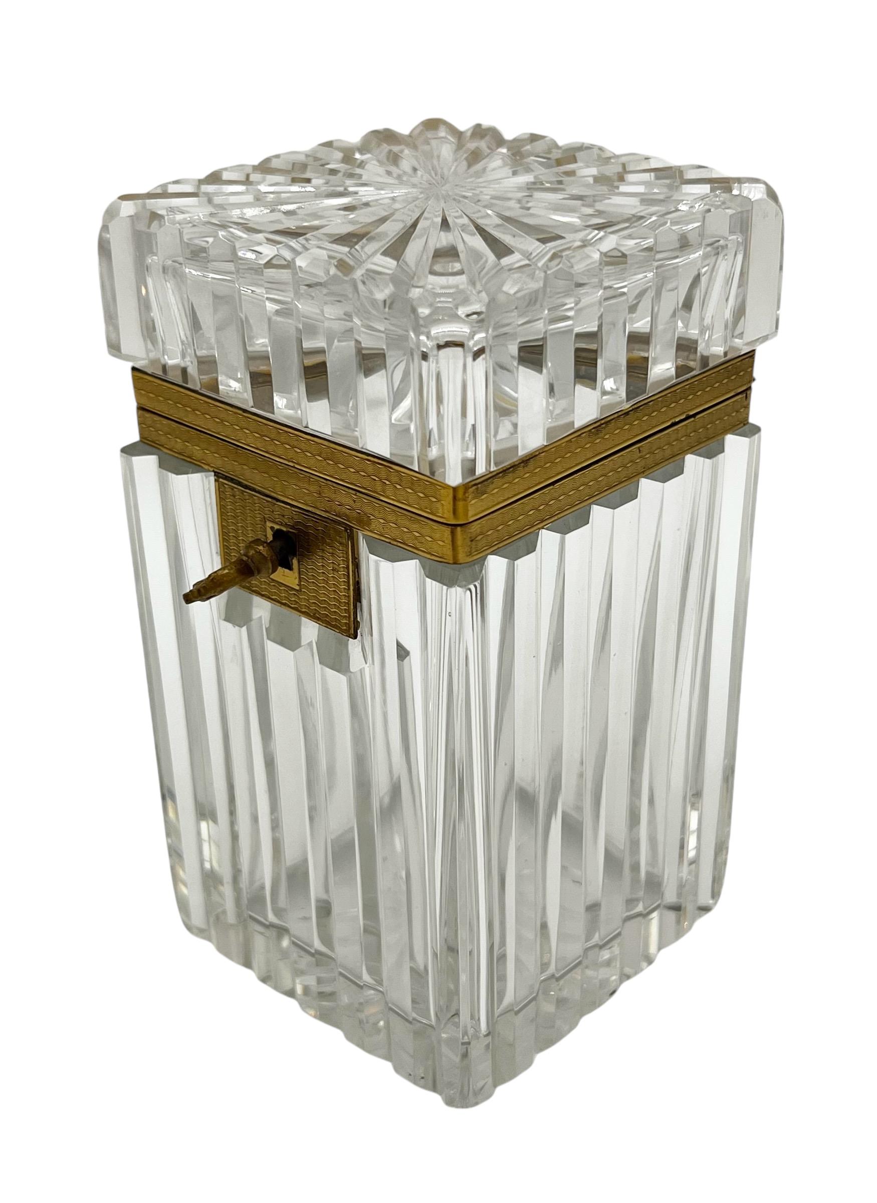 Victorian 19th Century French Cut Crystal Casket Box with Ormolu Mounts For Sale