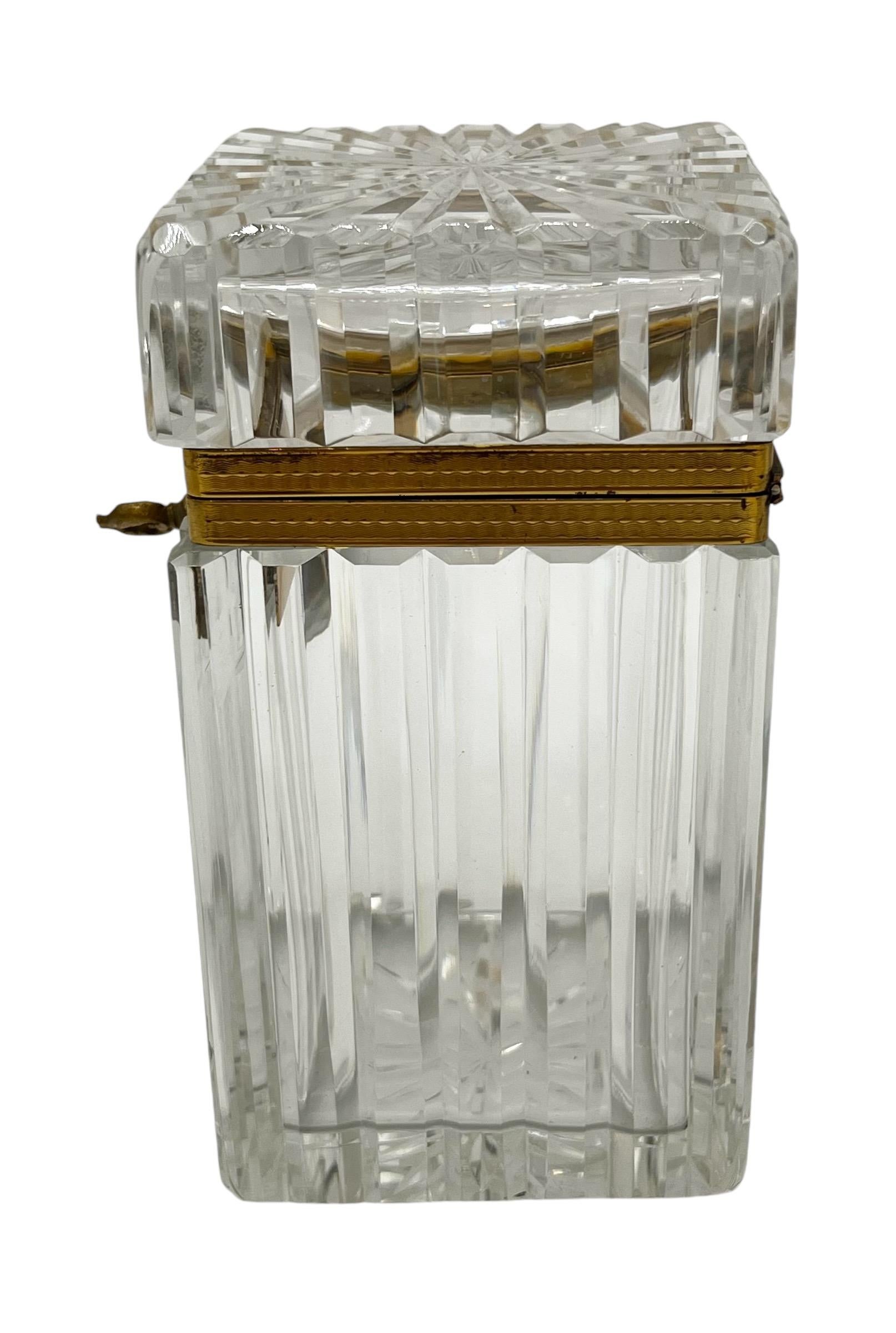 Hand-Crafted 19th Century French Cut Crystal Casket Box with Ormolu Mounts For Sale