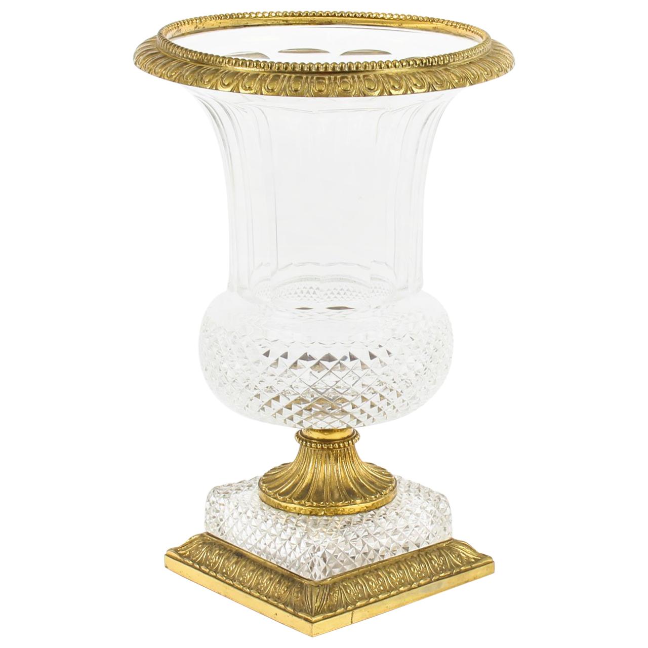 19th Century French Cut Crystal Glass and Ormolu Mounted Vase