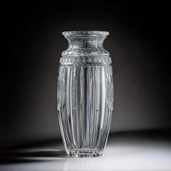 19th Century French Cut Crystal Vase with Engraved Bird Medallions, 11.8 in