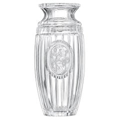 19th Century French Cut Crystal Vase with Engraved Bird Medallions, 11.8 in
