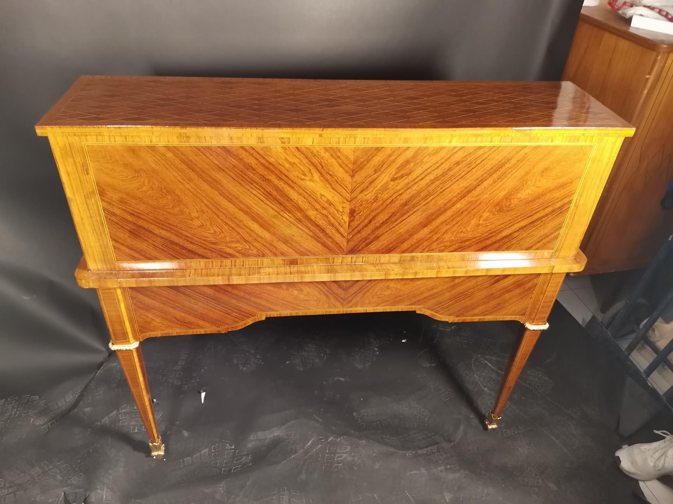 Baroque 19th Century French Cylinder Desk in Louis XVI Style Marquetry For Sale