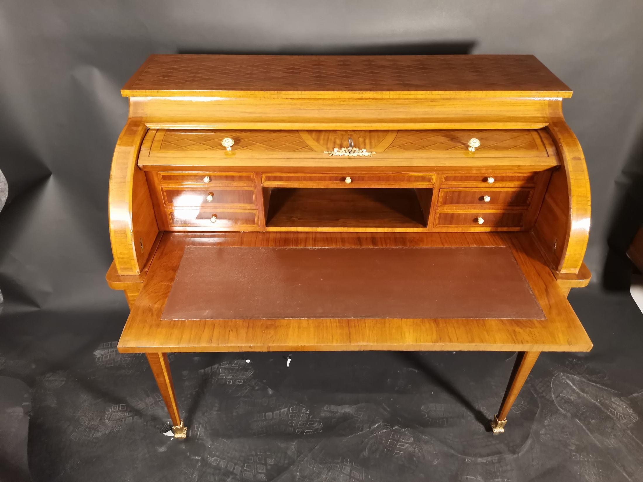 19th Century French Cylinder Desk in Louis XVI Style Marquetry For Sale 2