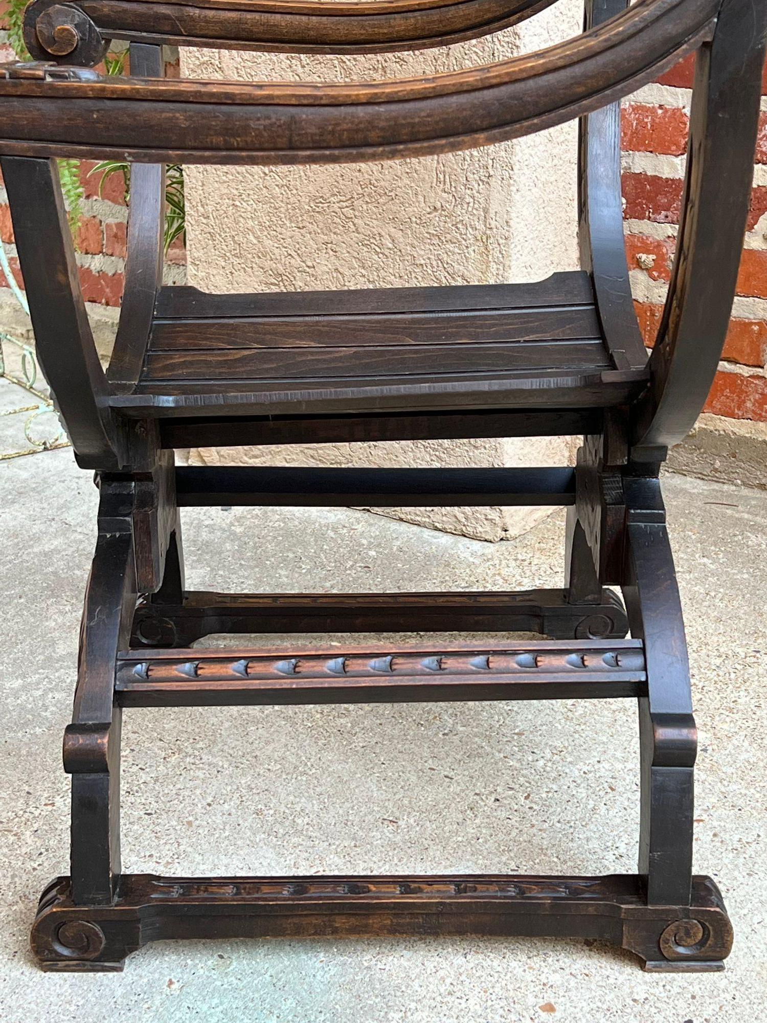 19th Century French Dagobert Arm Chair Carved Oak Curule Throne Renaissance 5