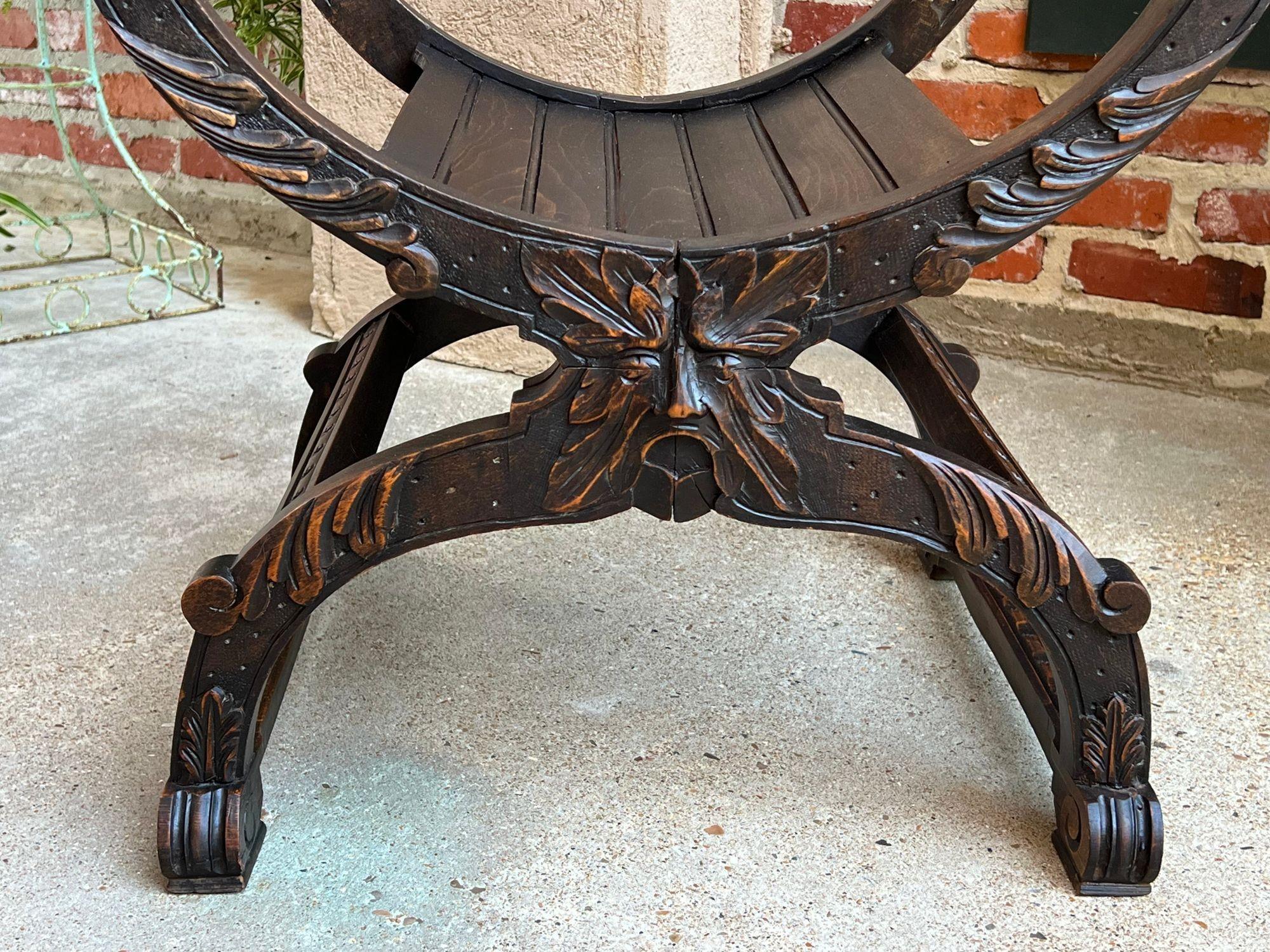 19th Century French Dagobert Arm Chair Carved Oak Curule Throne Renaissance 12
