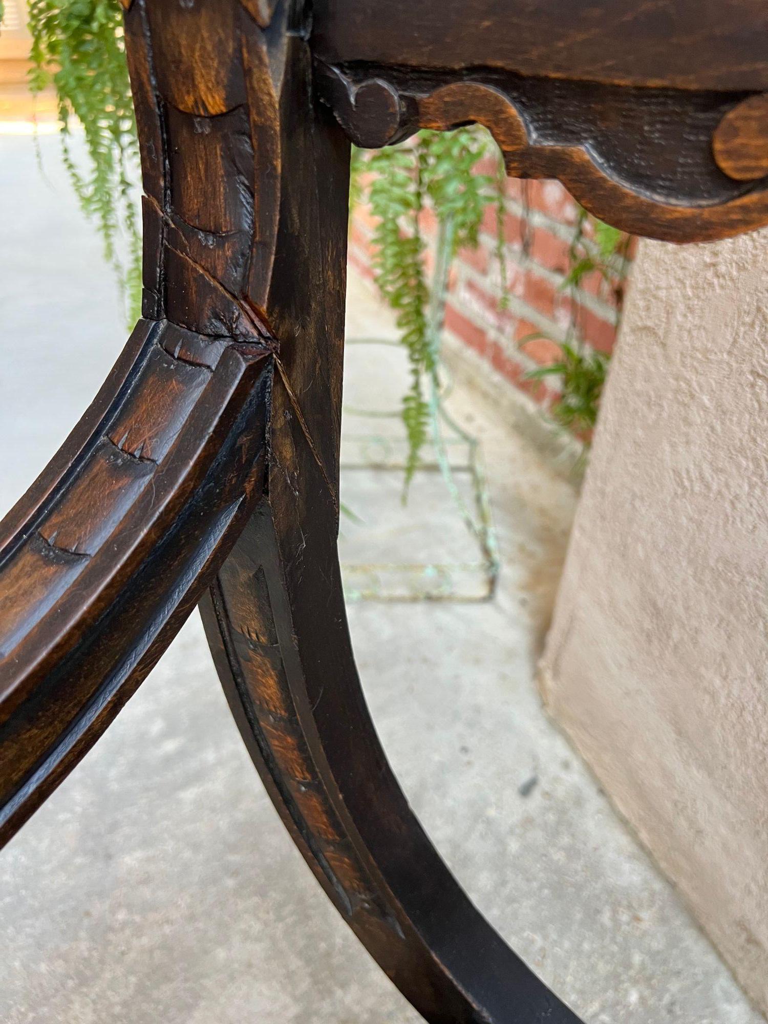 19th Century French Dagobert Arm Chair Carved Oak Curule Throne Renaissance 14
