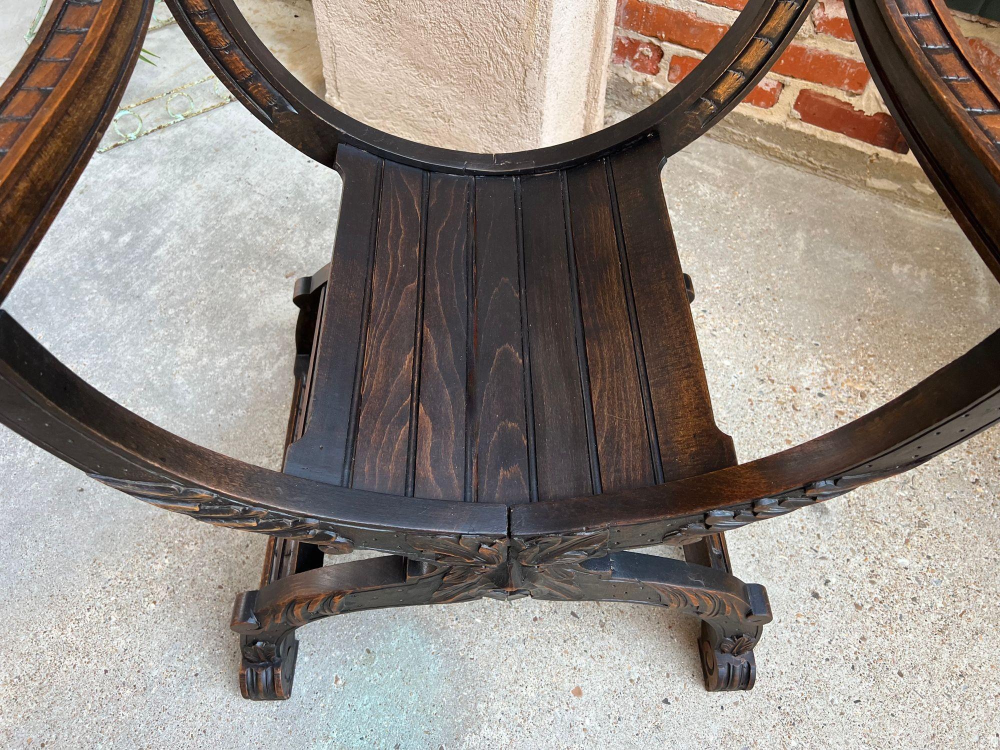 19th Century French Dagobert Arm Chair Carved Oak Curule Throne Renaissance 4