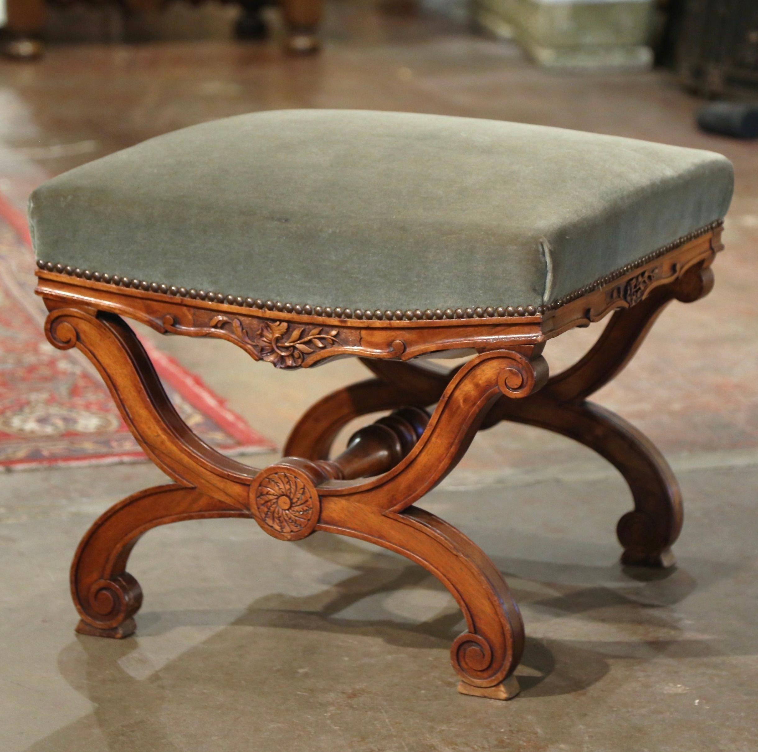 Embellish your formal living room with this elegant antique curule stool. Crafted in France circa 1860, the stool known as 