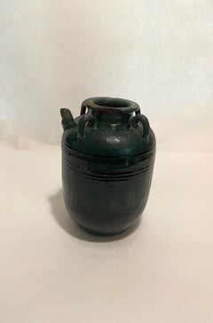 19th Century French Dark Green & Black Glazed Salt Pot