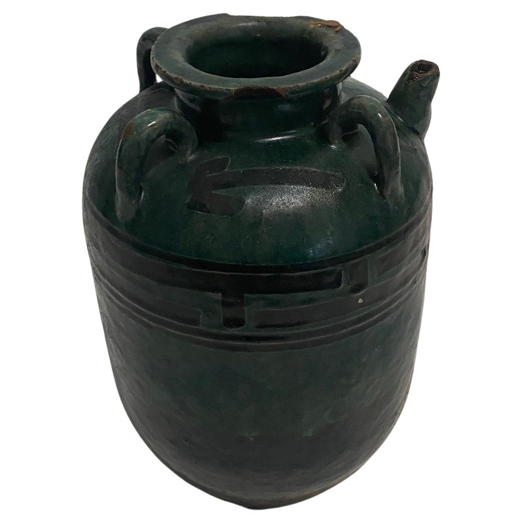 Salero francés del siglo XIX esmaltado en verde oscuro y negro en venta