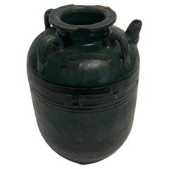 19th Century French Dark Green & Black Glazed Salt Pot