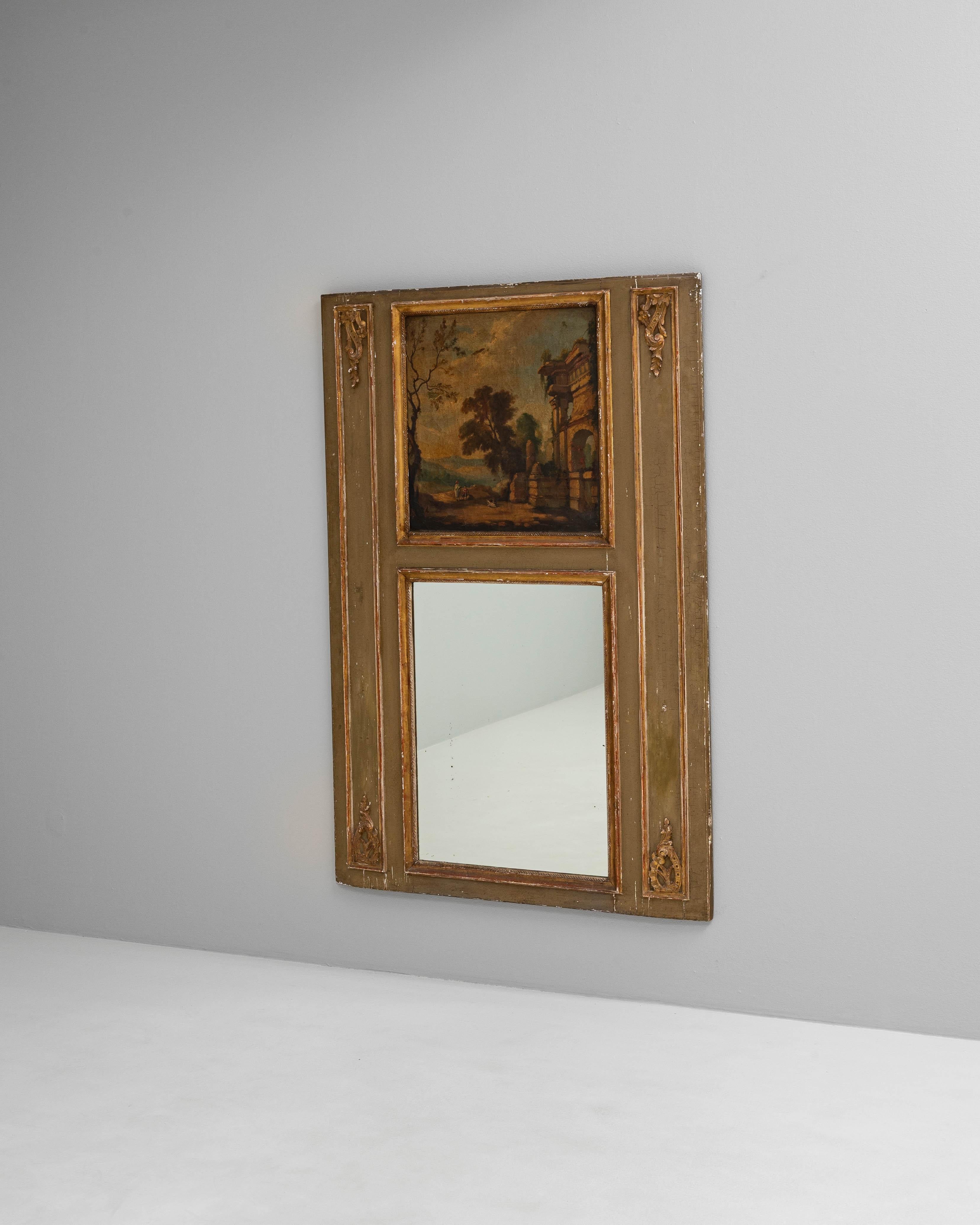 Francese Specchio decorativo francese del XIX secolo con dipinto in vendita