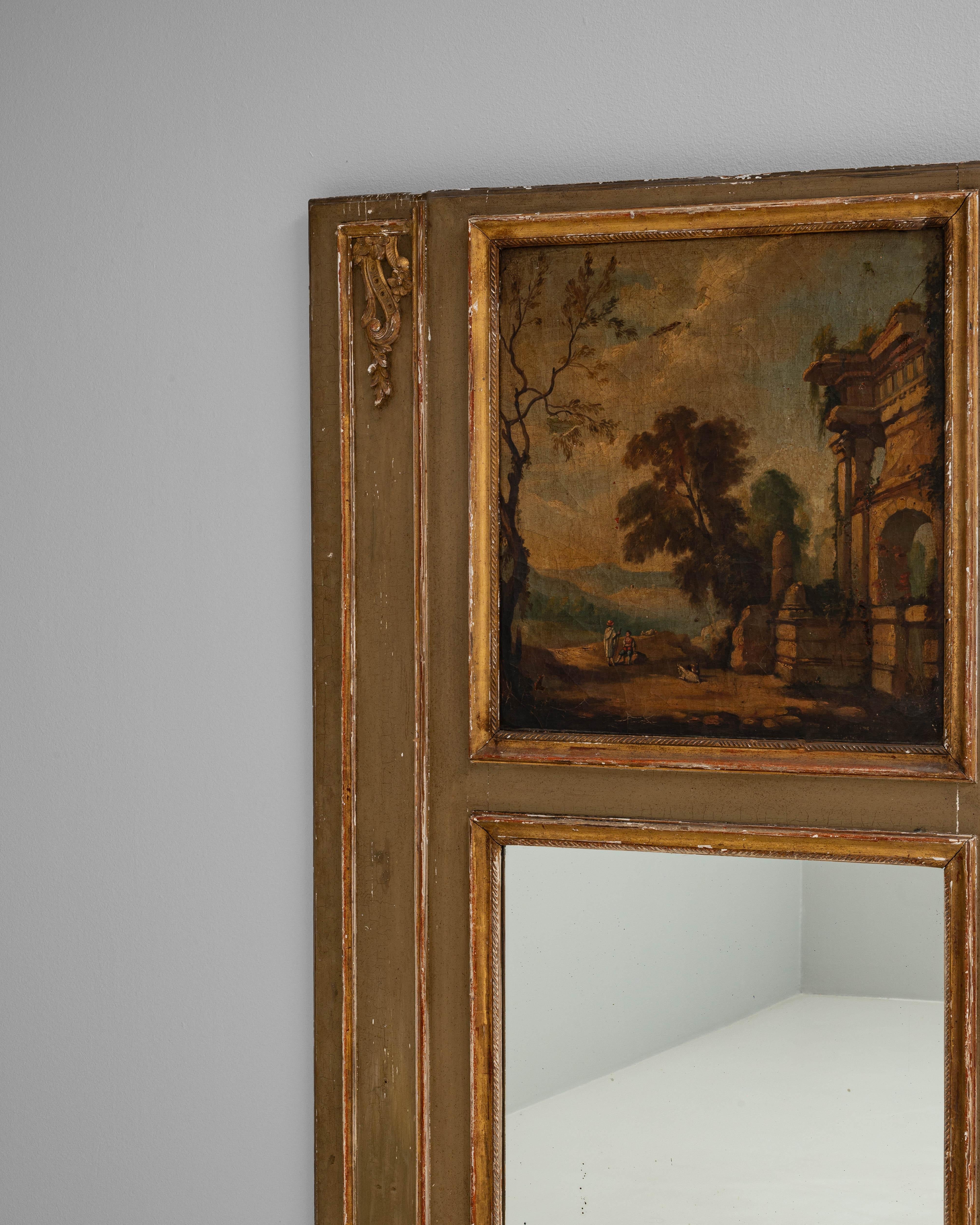 Specchio decorativo francese del XIX secolo con dipinto in vendita 1
