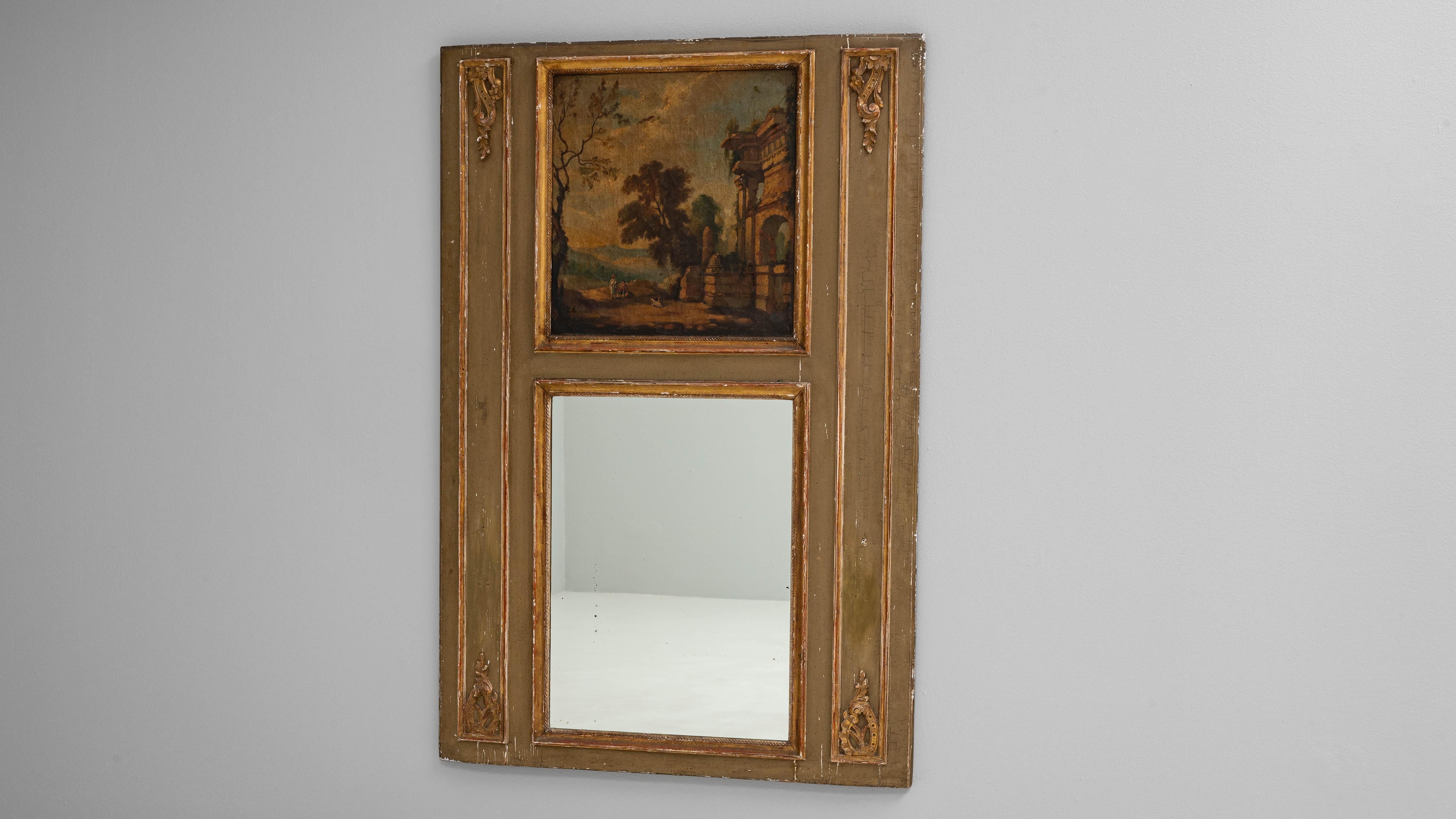 Specchio decorativo francese del XIX secolo con dipinto in vendita 2