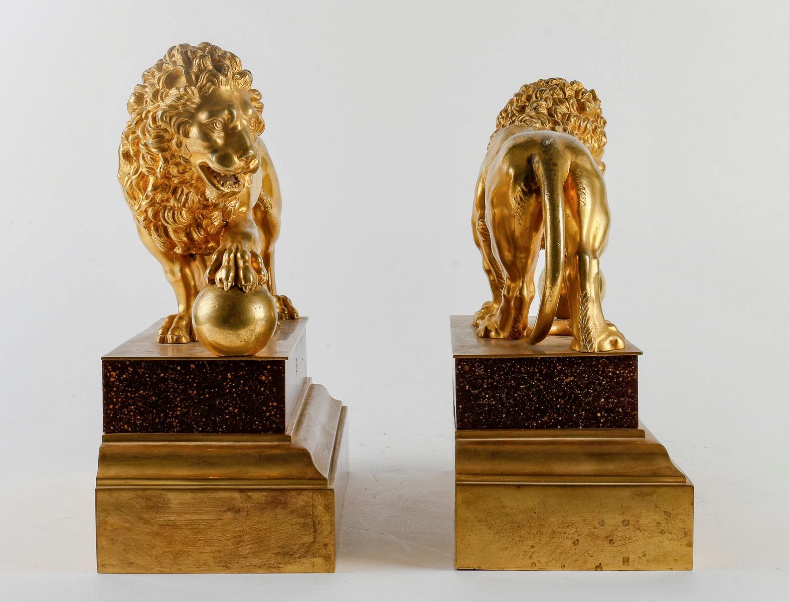 Mid-19th Century 19th Century French Decorative Pair of Ormolu Medici Lions 